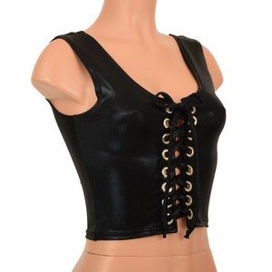 Black Mystique Lace Up Crop Tank- 155764