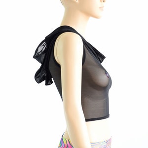 Sleeveless Black Mesh Crop Hoodie 152426 image 1