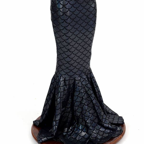 Girls Mermaid Skirt in Black Dragon Scale Full Length, High Waist, Sizes 2T 3T 4T and 5-12