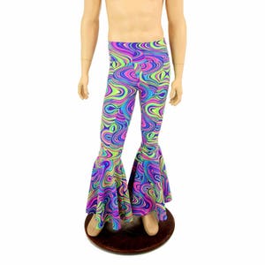 Mens Bell Bottom Flared Leggings UV Glow Worm  - 154984