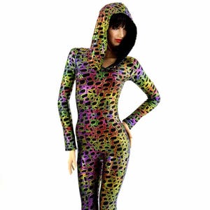 Poisonous Print Metallic Hooded Long Sleeve Spandex Catsuit - Etsy