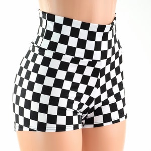 Black & White Checkered High Waist Shorts  152437