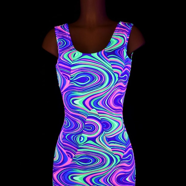 NEON Glow Worm Print Bodycon Tank Style Mini Dress  -E7930