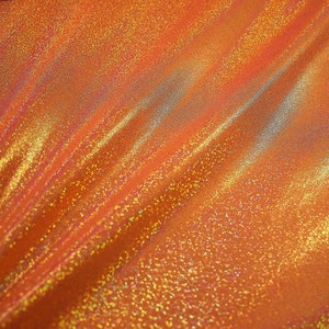 NEON Orange Sparkly Jewel Four Way Stretch Holographic Fabric By the Yard image 1