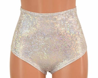 High Waist Siren Shorts in Silver on White Shattered Glass - 155122