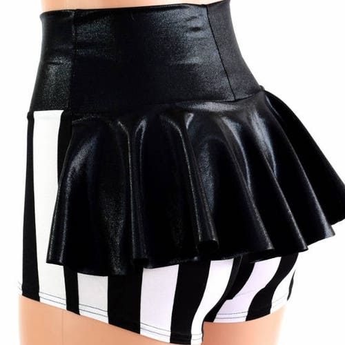Black & White Stripe High Waist Ruffle Rump Shorts W/black - Etsy