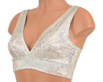 Silver on White Shattered Glass Starlette Bralette  - 155123