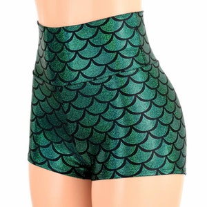 High Waist Mermaid Shorts in Green Dragon Scale - 151086