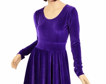 purple velvet skater dress