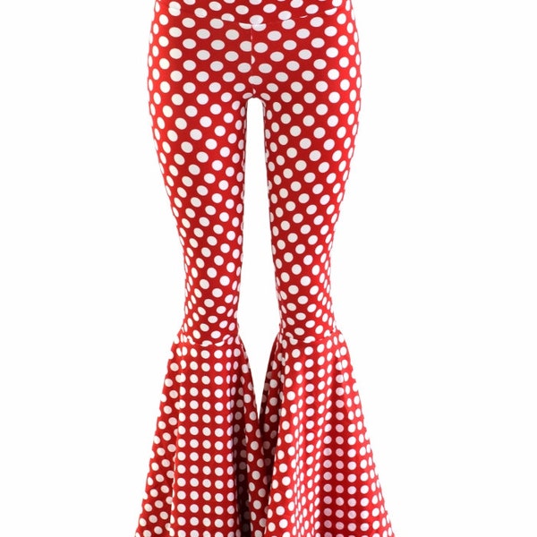 High Waist Bell Bottom Flares in Red and White Polka Dot 152812