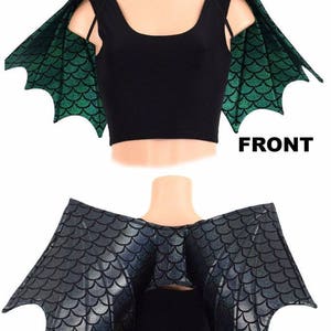 Two Tone Black Dragon Scale BACK/Green Dragon Scale FRONT Wireless Dragon Wings Sparkly Holographic Shiny Wings Only 154770 image 3