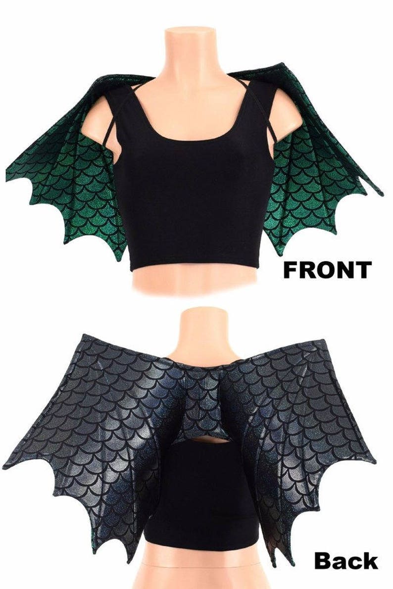 Two Tone Black Dragon Scale BACK/Green Dragon Scale FRONT Wireless Dragon Wings Sparkly Holographic Shiny Wings Only 154770 image 3