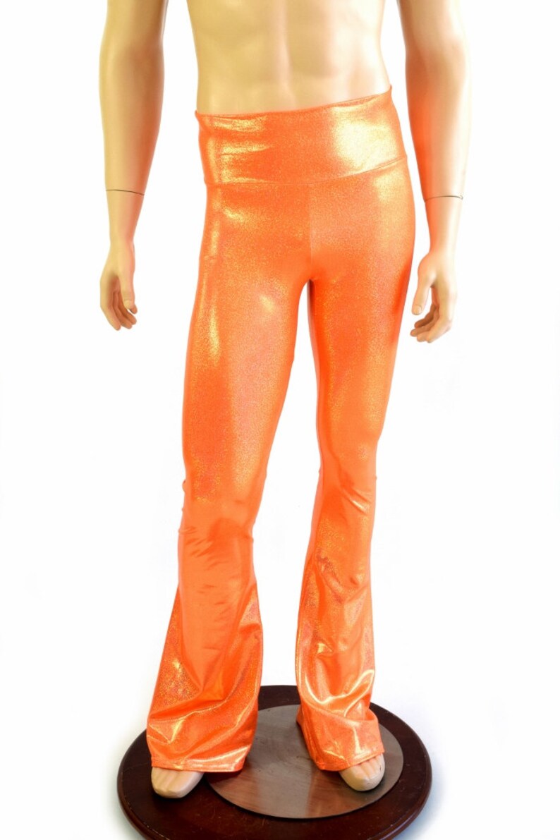 Mens Orange Sparkly Jewel Holographic Bootcut Spandex Pants | Etsy