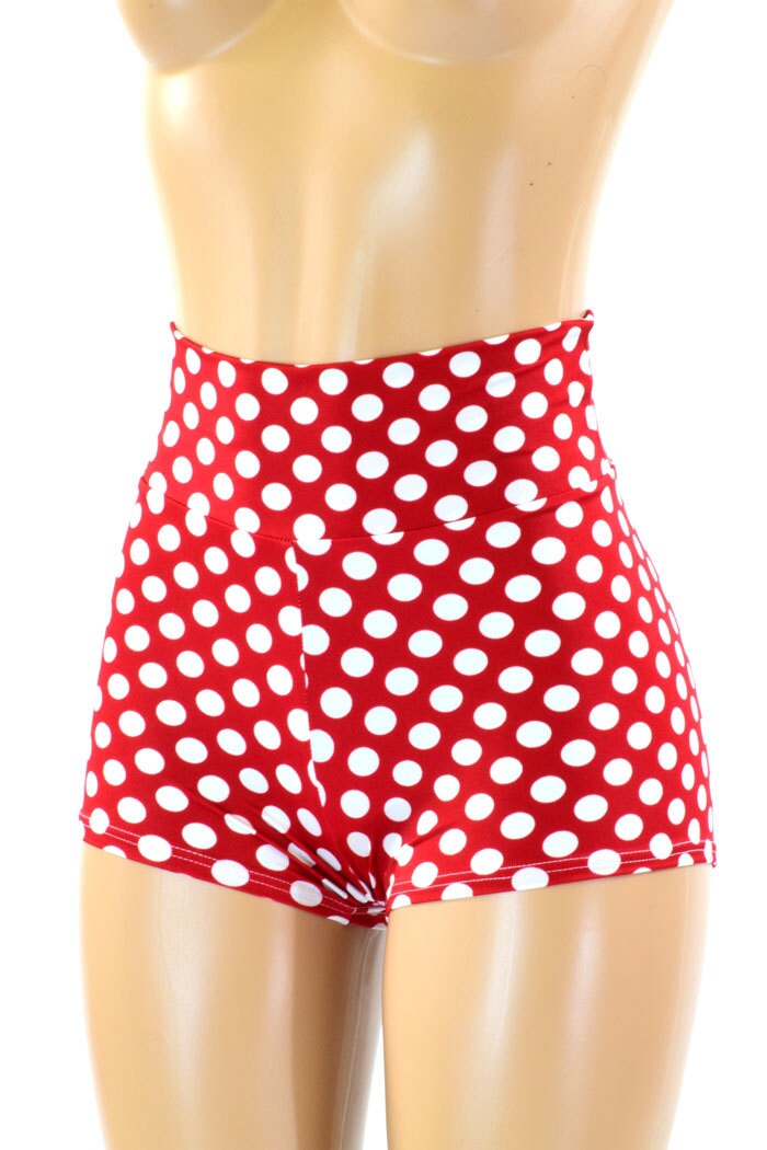 Red White Polka Dot Print High Waist Shorts 151277 Etsy Singapore
