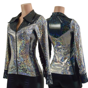 Silver and Black Kaleidoscope Rodeo Shirt with Fringe 15810432