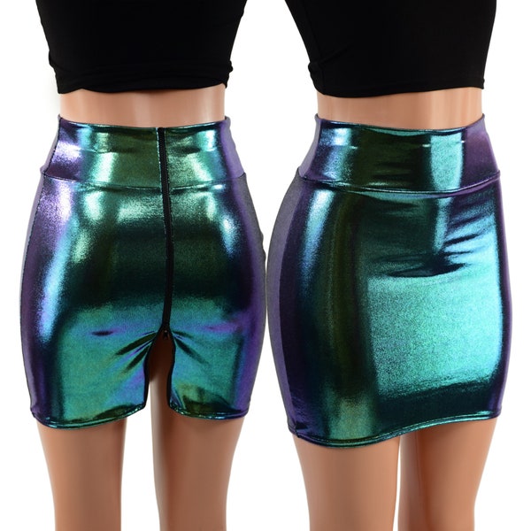 Scarab Holographic Bodycon Skirt with Burlesque Style Full Separating Zipper in Back OR in Front 15810468