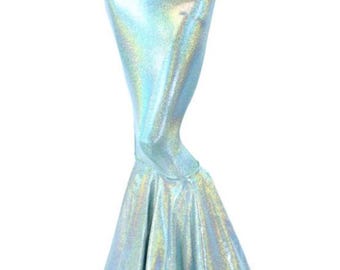 Long High Waist Seafoam Shimmering Holographic Mermaid Skirt