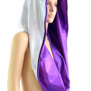 Reversible Festival Hood in Flashbulb & Grape Purple Holographic   - 154023