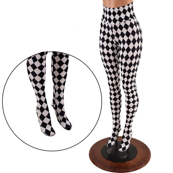 FOOTED High Waist Leggings in UV Glow Black and White Diamond Print 157529  