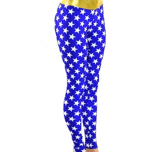 Blue and White Star High Waist Leggings 