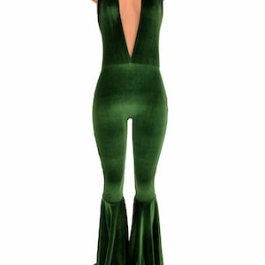 Forest Green Velvet "Josie" Halter Catsuit with Bell Bottom Flares  154272