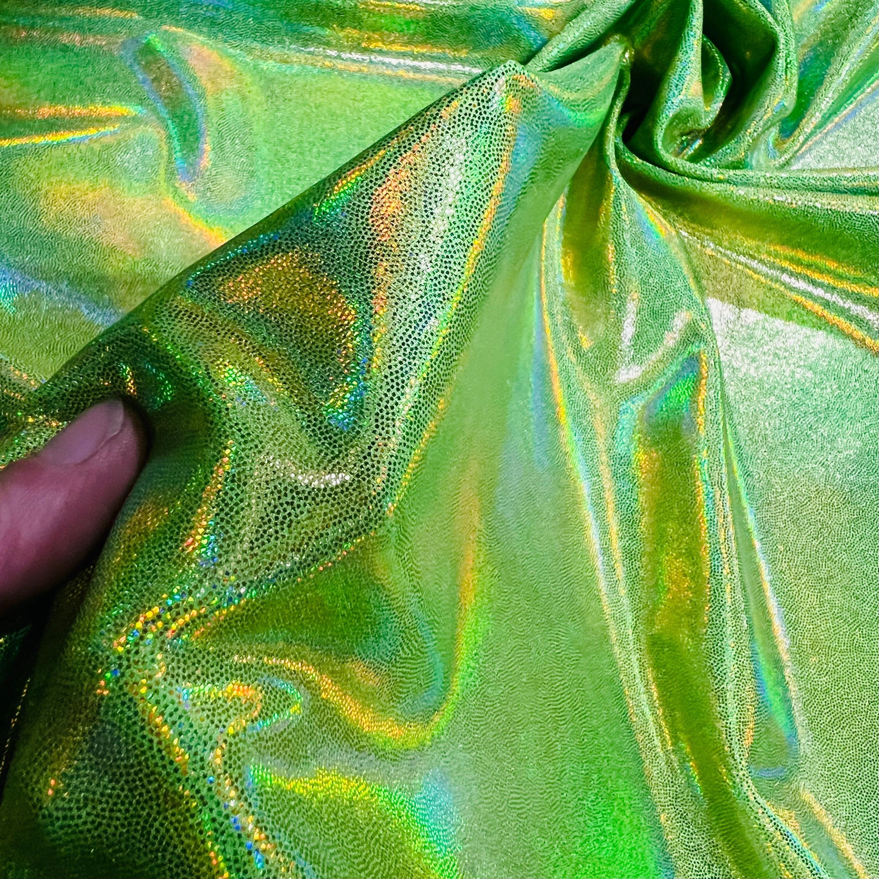 Lime Green Holographic Four Way Stretch Spandex Fabric (by