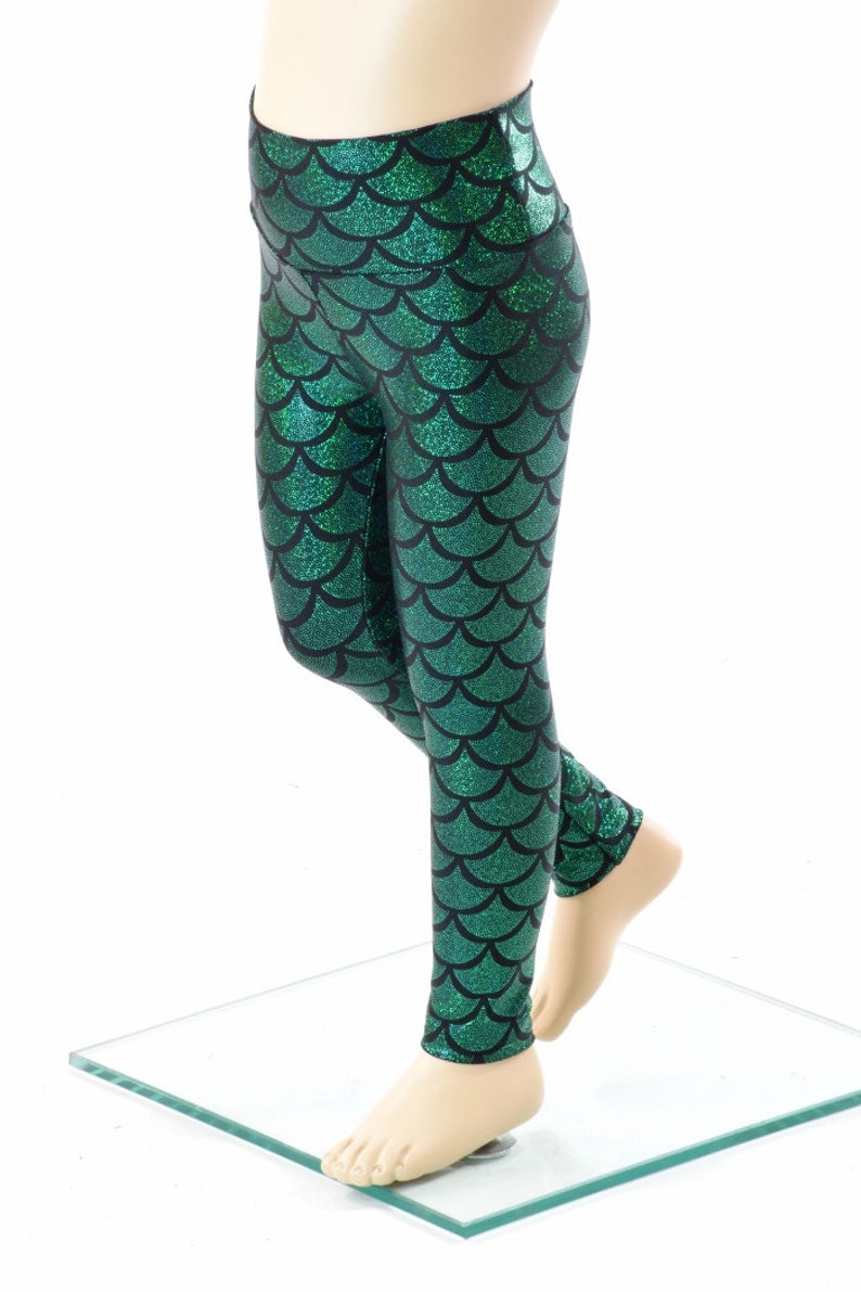 Kids Emerald Green Mermaid Scale Leggings 152067