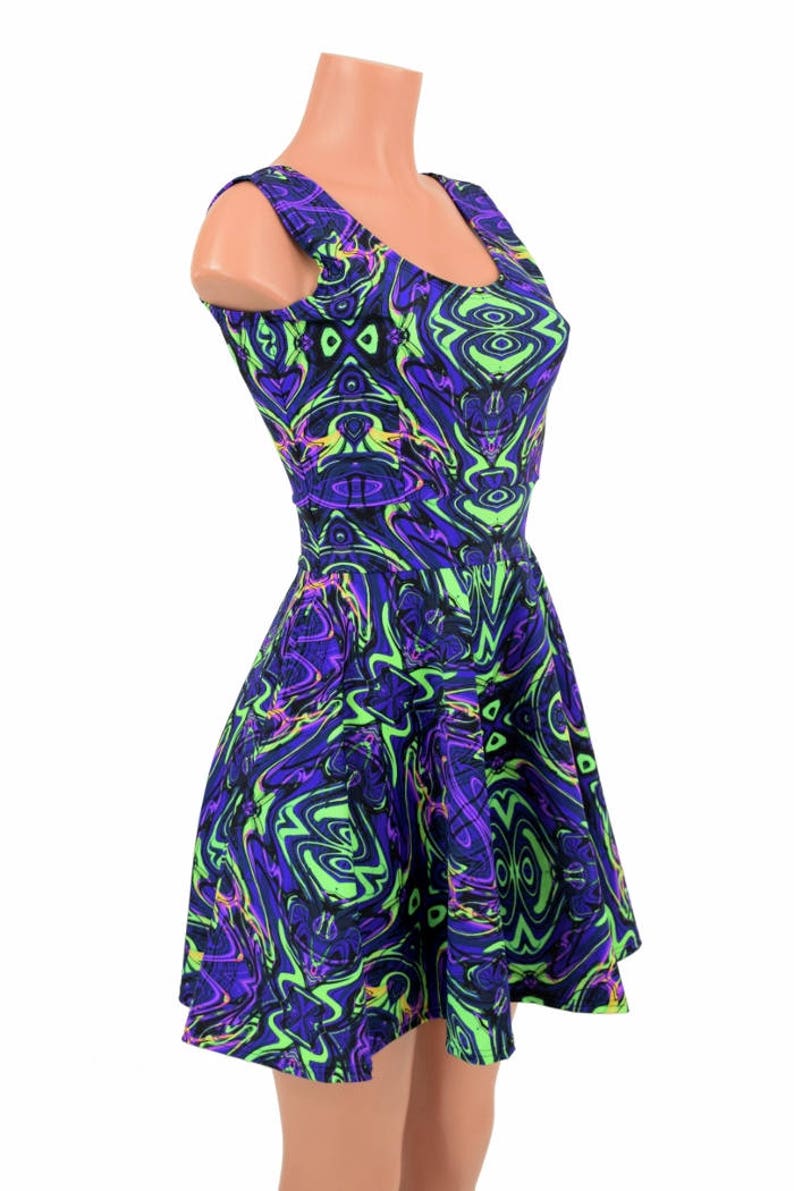 UV GLOW Neon Melt Fit and Flare Sleeveless Tank Skater Dress - Etsy