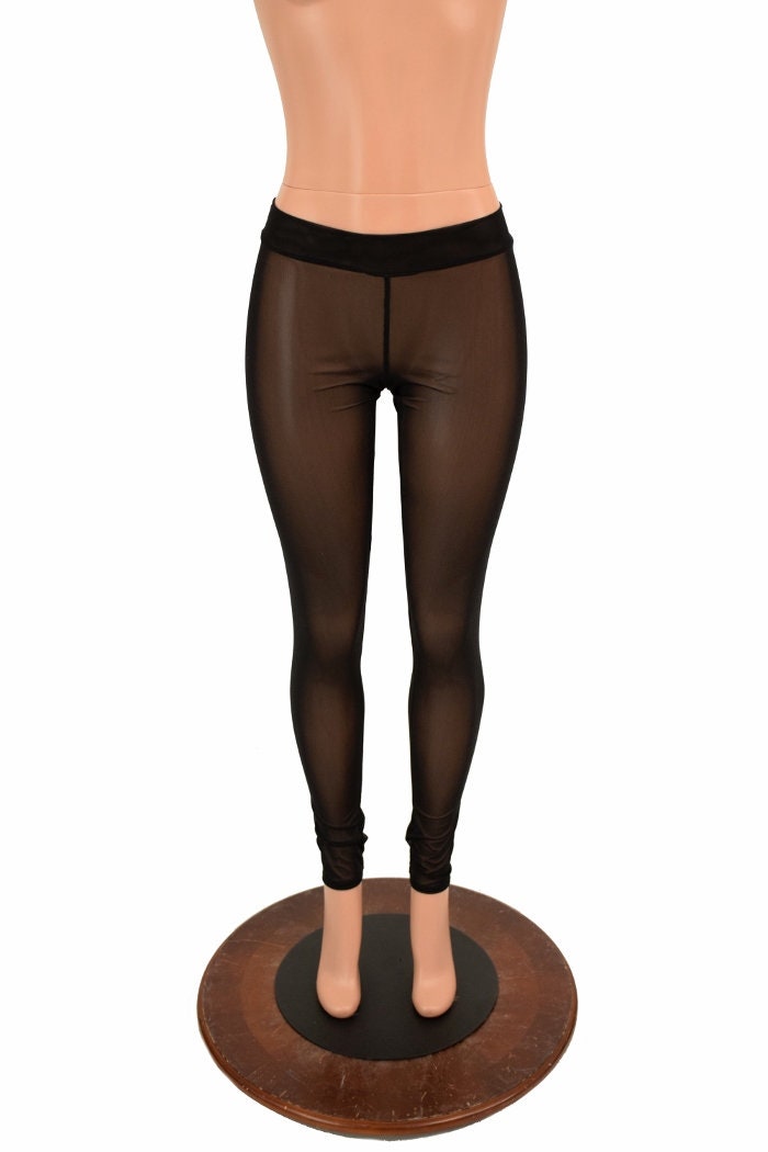 Black Mesh See Through Sheer Transparent Mid Rise Leggings 155498 -   Canada