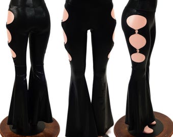 Black Mystique High Waist Solar Flares with Triple Cutouts and O-rings