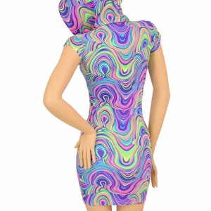 UV Glow Worm Cap Sleeve Hoodie Bodycon Dress W/neon UV Pink Sparkly ...