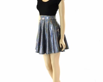 Silver Holographic Skater Dress with Black Zen Bodice & Cap Sleeves