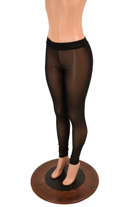 Black Mesh See Through Sheer Transparent Mid Rise Leggings 155498