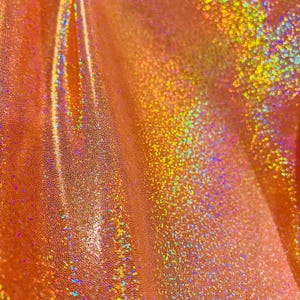 NEON Orange Sparkly Jewel Four Way Stretch Holographic Fabric (By the Yard)