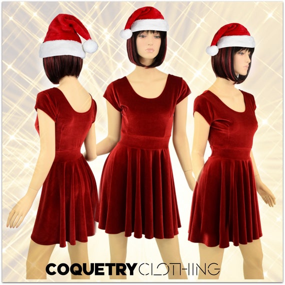 Red Stretch Velvet Darted Cap Sleeve Fit and Flare Skater Dress Red Stretch Velvet Darted Cap Sleeve Fit and Flare Skater Dress