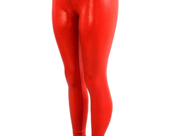 Red Sparkly Jewel Holographic High Waist Leggings -