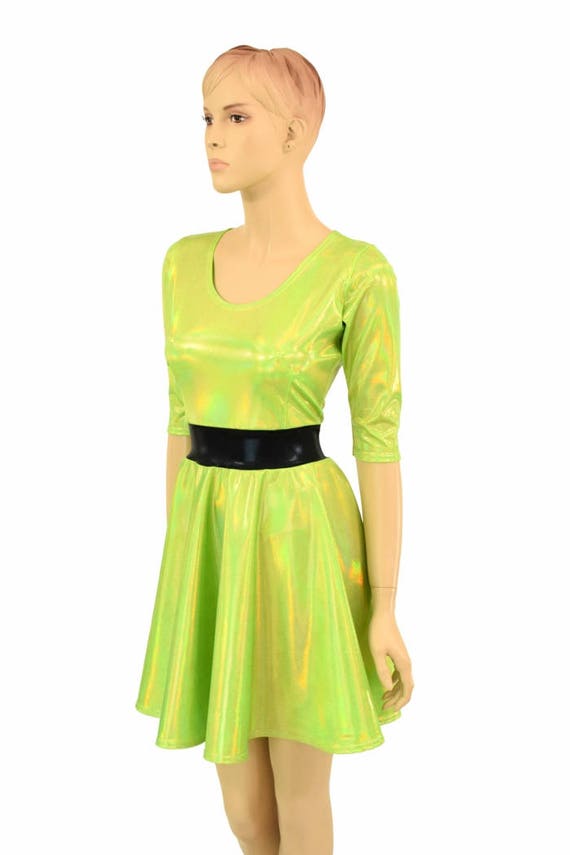 Lime Buttercup Skater Dress - Coquetry Clothing 2XL / Lime Holographic