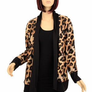 Leopard Print "Not a Cardigan" with Pockets and Smooth & Sleek Black Spandex Trim and Cuffs Ravewear Festival -
