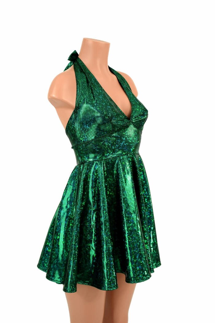 Green Kaleidoscope Halter Skater Dress - Coquetry Clothing 2XL