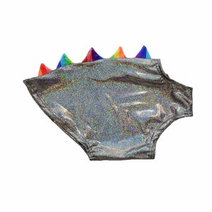 Silver Holographic with Rainbow Stripe Dragon Spikes Pet Shirt Costume Jacket Dog Cat