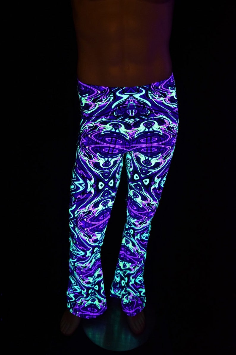 Mens Neon Melt UV GLOW Bootcut Spandex Pants Rockstar Rave - Etsy
