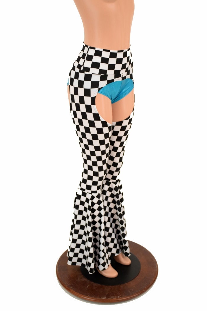 Bell Bottom Flare Chaps in Black & White Check UV GLOW - - Etsy