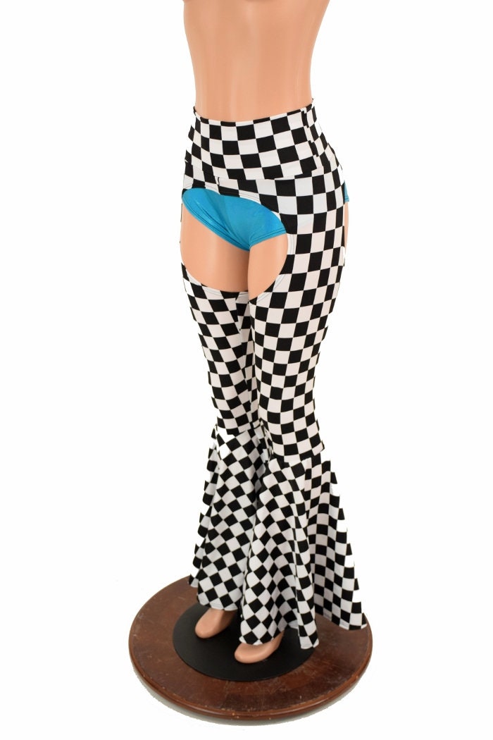 Bell Bottom Flare Chaps in Black & White Check UV GLOW - - Etsy