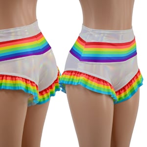 Retro Rainbow Siren Shorts in Flashbulb with Rainbow Leg Ruffles 157700