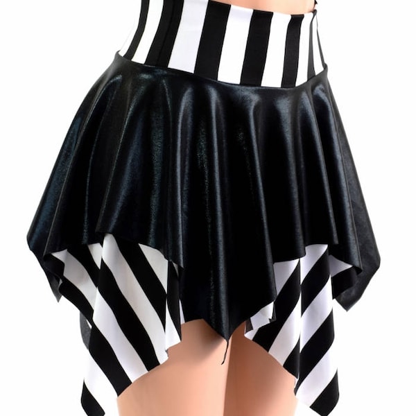 Black Mystique Metallic and Black & White Stripe Double Layer Pixie Skirt -