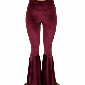 Burgundy Velvet High Waist Bell Bottom Flares  - 155525