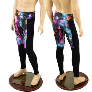 Mens Luchador Color Blocked Leggings in Galaxy and Black Zen 157820