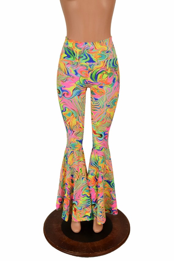 Neon Flux UV Glow Bell Bottom Flares Leggings With High Waist