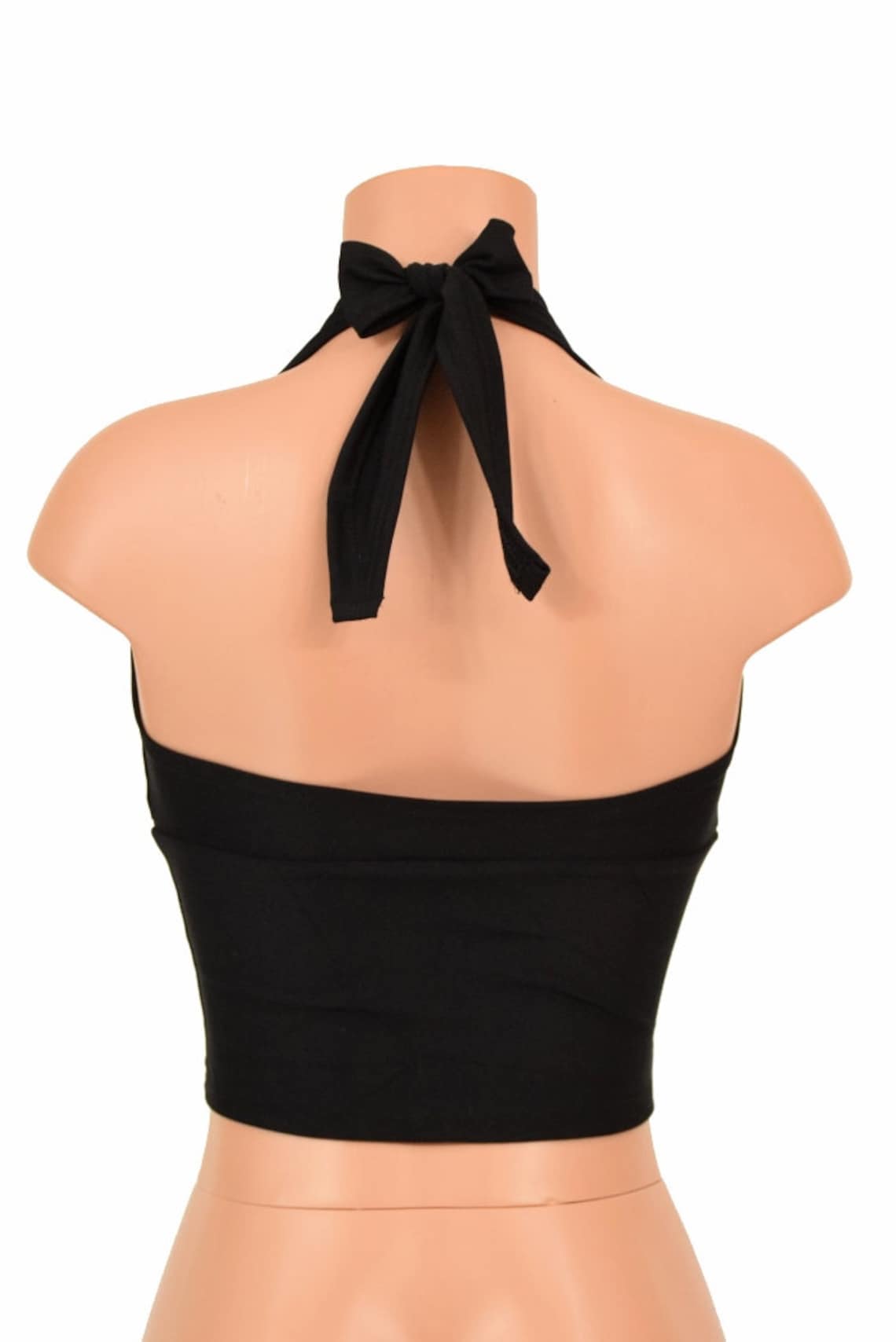 Black Zen Soft Knit Spandex Tie Back midi Halter - Etsy