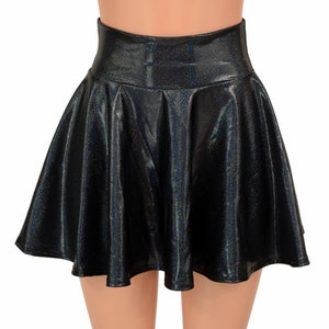 Black Sparkly Holographic Metallic Circle Cut Mini Skirt Rave Clubwear ...